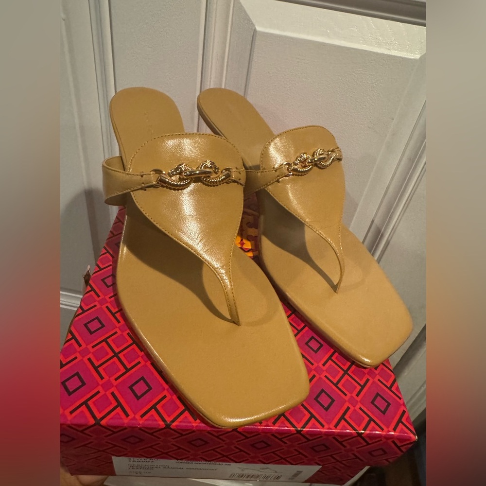 Tory Burch Gold Chain Sandals with heel